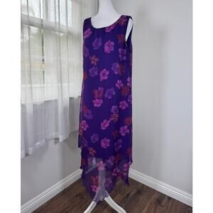 Vintage Y2K Believe Purple & Pink Floral Print Sleeveless High Low Midi Dress